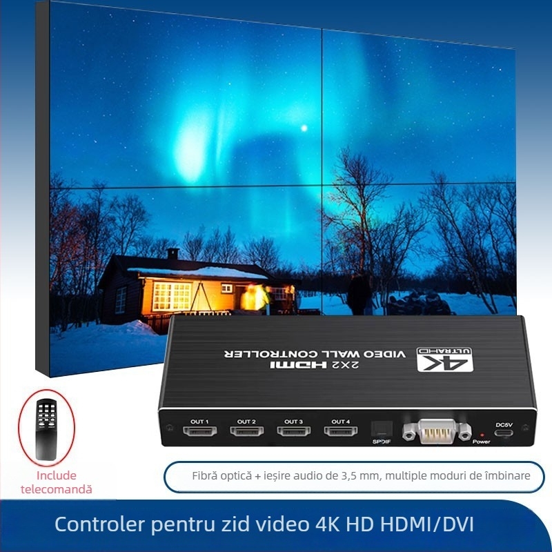 Comutator HDMI distribuție video OZJP1, rezoluție 1920x1080, control compatibil Windows, include splitter, sursă de alimentare, telecomandă