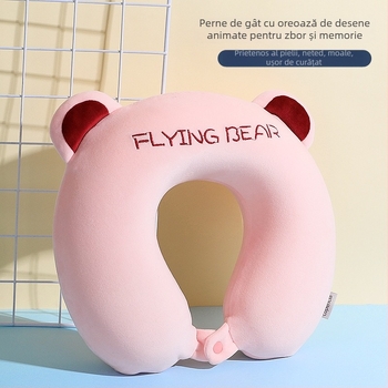 Pernă cervicală în formă de U din spumă cu memorie, cu husă din catifea Crystal Velvet, pentru copii, călătorii și birou, stil Cartoon