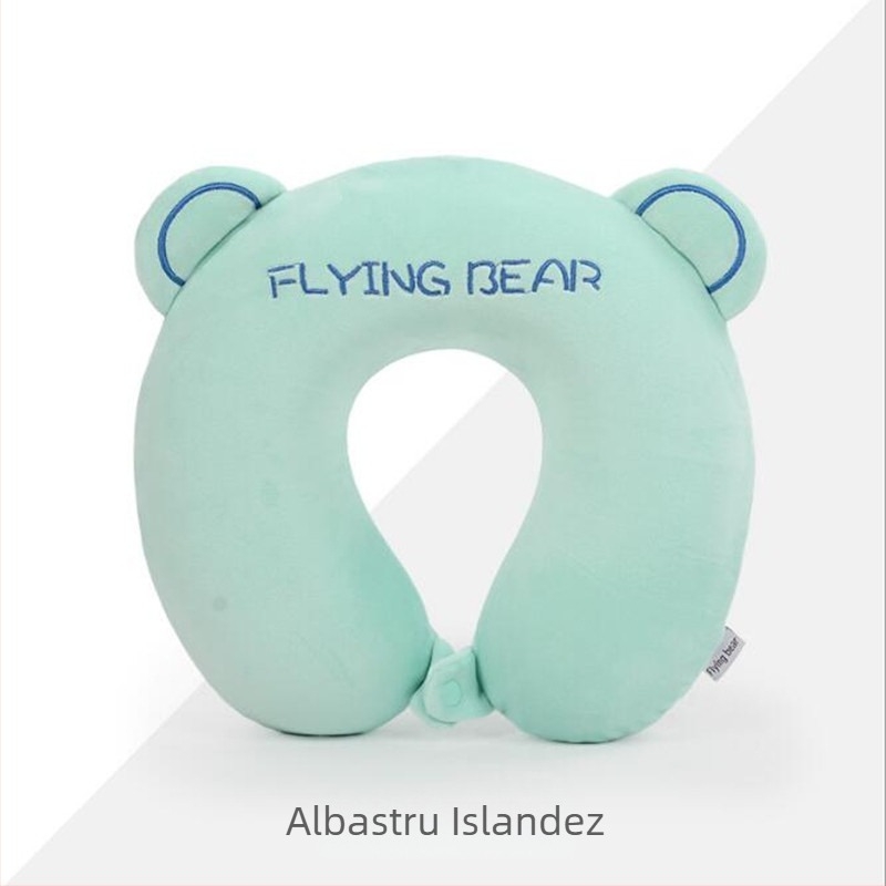 Pernă cervicală în formă de U din spumă cu memorie, cu husă din catifea Crystal Velvet, pentru copii, călătorii și birou, stil Cartoon