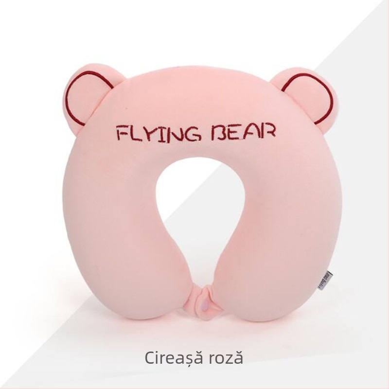 Pernă cervicală în formă de U din spumă cu memorie, cu husă din catifea Crystal Velvet, pentru copii, călătorii și birou, stil Cartoon