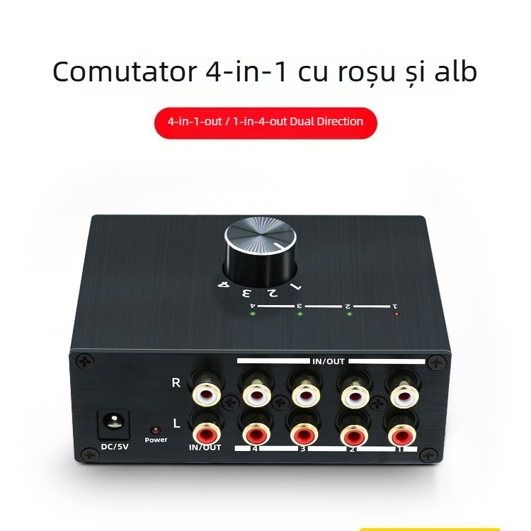 Comutator RCA 4 în 1, model Qrt-rl41-01, comutație bidirecțională, conectori plăcuți cu aur