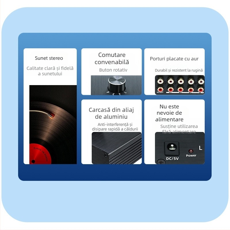 Comutator RCA 4 în 1, model Qrt-rl41-01, comutație bidirecțională, conectori plăcuți cu aur