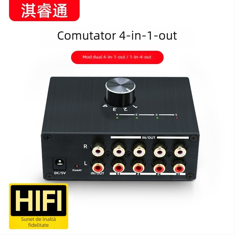 Comutator RCA 4 în 1, model Qrt-rl41-01, comutație bidirecțională, conectori plăcuți cu aur