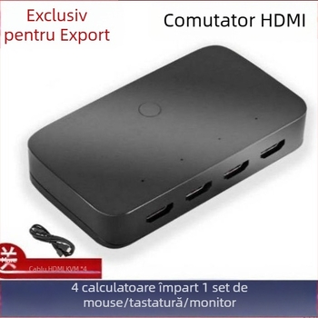 Comutator HDMI KVM, 4x1, 4K60Hz, Windows 7 compatibil, tastatură și mouse partajate