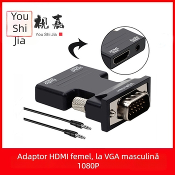 Adaptor HDMI femelă la VGA bărbat cu audio, 1080P, compatibil Windows 7