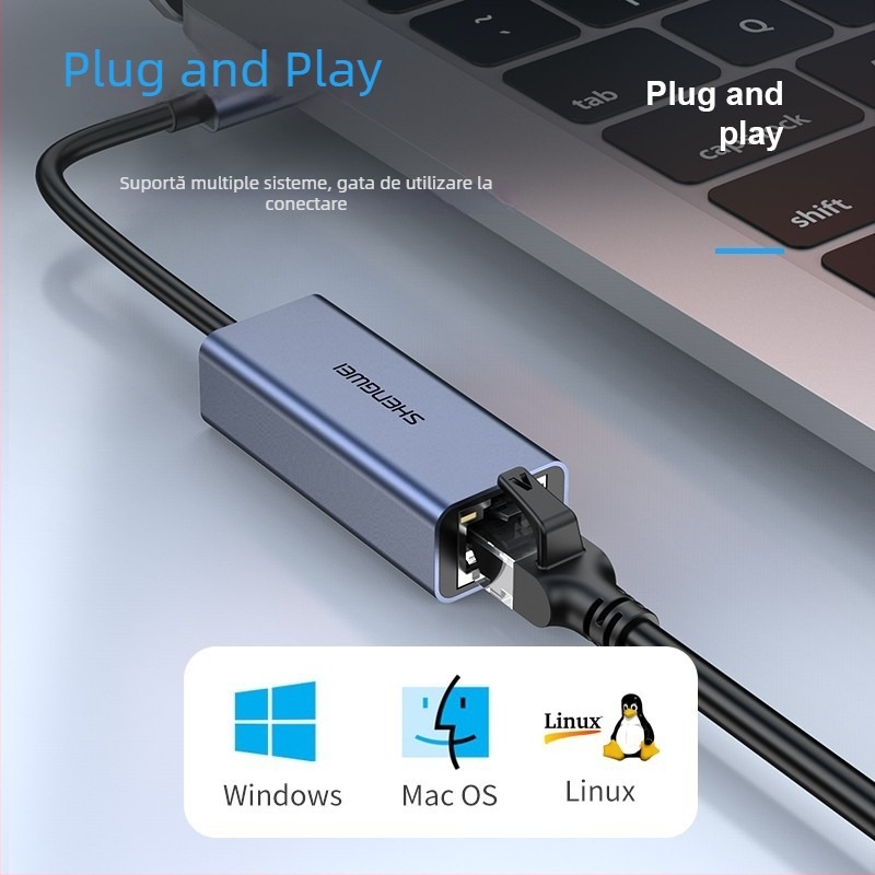 Win as USB 3.0 Gigabit cardă de rețea cablată către RJ45 hub converter – adaptor extern pentru laptop