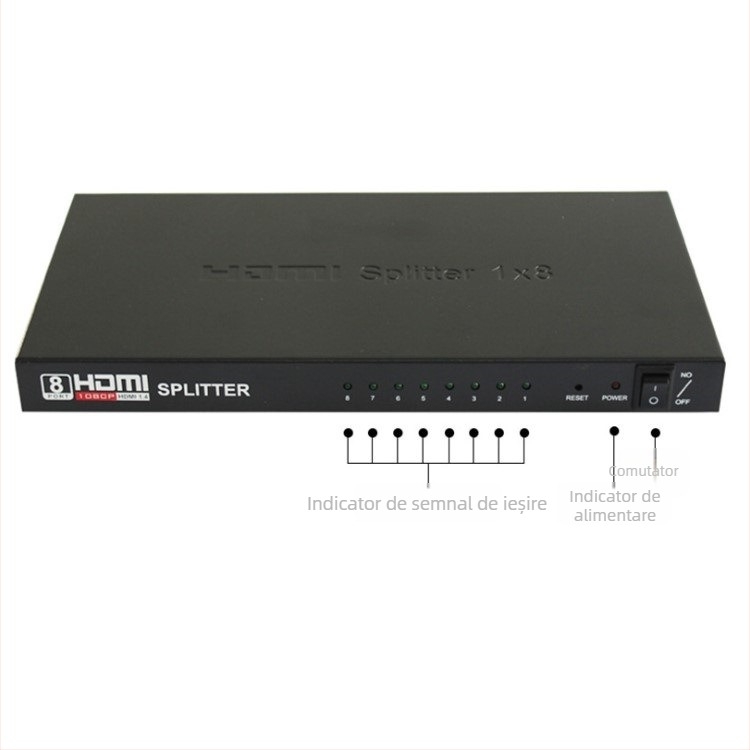 HDMI splitter: 1 intrare, 8 ieșiri, rezoluție 4K, tip: comutator/distribuitor, pentru monitorizare securitate