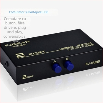 Hub USB pentru partajare imprimantă, 1 la 2, comutator manual, compatibil cu dispozitive USB