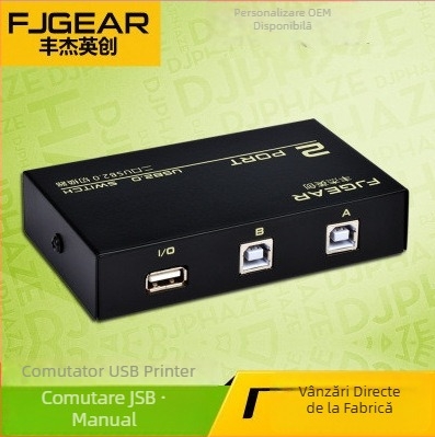 Hub USB pentru partajare imprimantă, 1 la 2, comutator manual, compatibil cu dispozitive USB