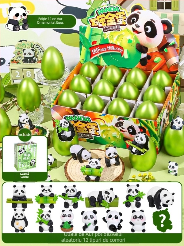 Xin dong Panda Blind Box – Jucărie panda interactivă, din plastic, cu ou de aur surpriză, Dezvoltare educațională, Joc părinți-copii, pentru copii 7–14