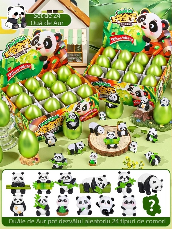 Xin dong Panda Blind Box – Jucărie panda interactivă, din plastic, cu ou de aur surpriză, Dezvoltare educațională, Joc părinți-copii, pentru copii 7–14