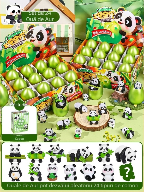Xin dong Panda Blind Box – Jucărie panda interactivă, din plastic, cu ou de aur surpriză, Dezvoltare educațională, Joc părinți-copii, pentru copii 7–14