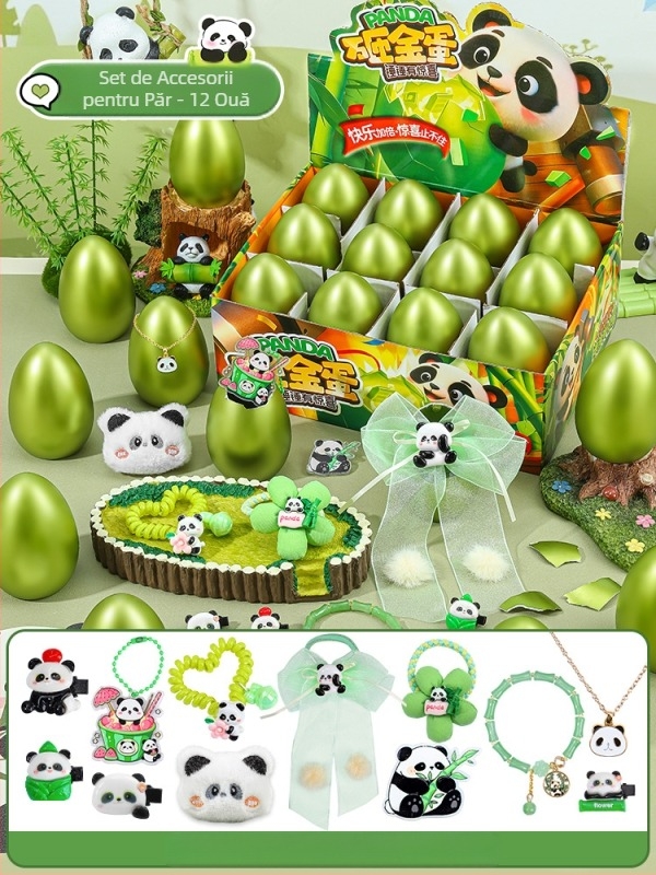 Xin dong Panda Blind Box – Jucărie panda interactivă, din plastic, cu ou de aur surpriză, Dezvoltare educațională, Joc părinți-copii, pentru copii 7–14