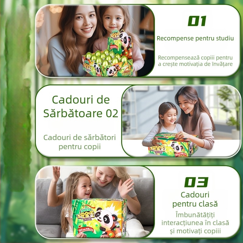 Xin dong Panda Blind Box – Jucărie panda interactivă, din plastic, cu ou de aur surpriză, Dezvoltare educațională, Joc părinți-copii, pentru copii 7–14