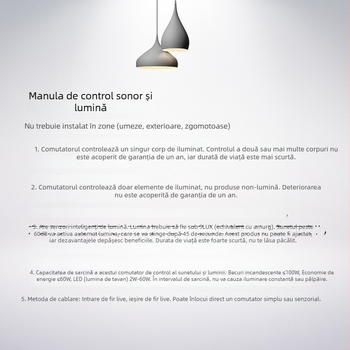 Comutator hol cu control vocal, tip 86, întârziere de 60s, panou cu senzor acustic-lumină, LED economic de energie, tensiune până la 440V, pentru decor interior