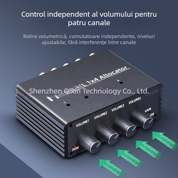 Distribuitor audio 1 intrare 4 ieșiri, redare în sincron, control independent al volumului, audio partajat între mai multe amplificatoare