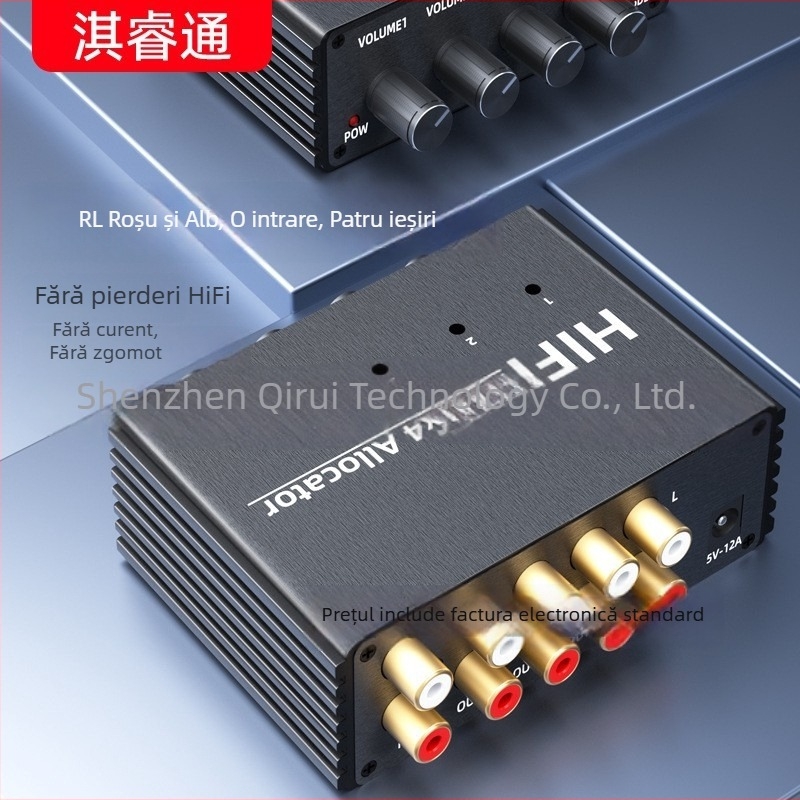 Distribuitor audio 1 intrare 4 ieșiri, redare în sincron, control independent al volumului, audio partajat între mai multe amplificatoare