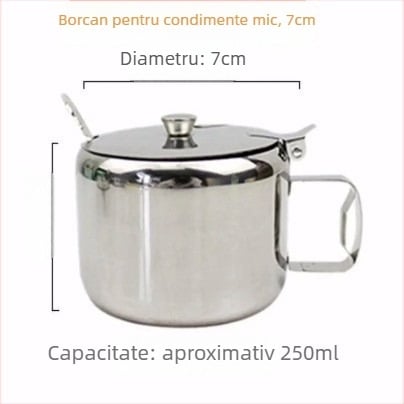 Set de condimente din oțel inoxidabil, capac și linguriță — recipiente cu mai multe compartimente pentru sare, MSG, piper și ulei de ardei iute (stil japonez)