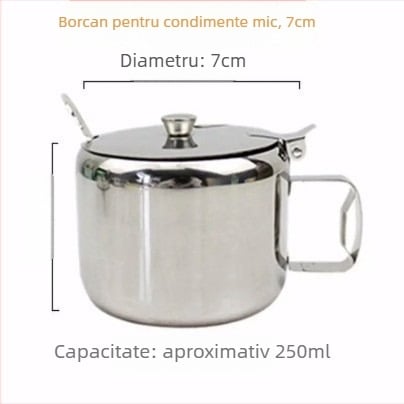 Set de condimente din oțel inoxidabil, capac și linguriță — recipiente cu mai multe compartimente pentru sare, MSG, piper și ulei de ardei iute (stil japonez)