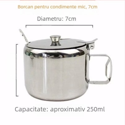 Set de condimente din oțel inoxidabil, capac și linguriță — recipiente cu mai multe compartimente pentru sare, MSG, piper și ulei de ardei iute (stil japonez)