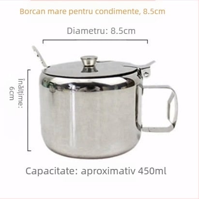 Set de condimente din oțel inoxidabil, capac și linguriță — recipiente cu mai multe compartimente pentru sare, MSG, piper și ulei de ardei iute (stil japonez)
