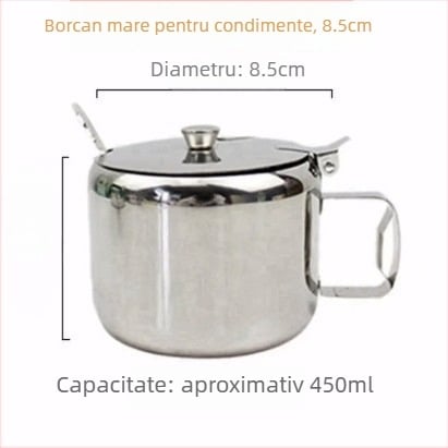 Set de condimente din oțel inoxidabil, capac și linguriță — recipiente cu mai multe compartimente pentru sare, MSG, piper și ulei de ardei iute (stil japonez)