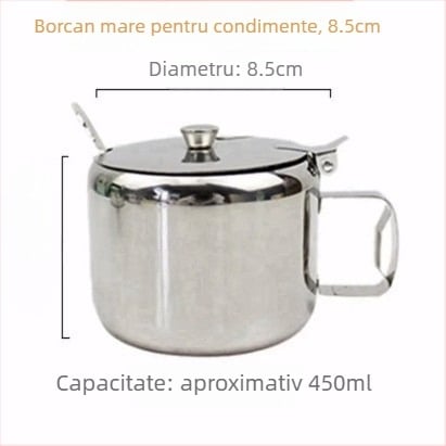 Set de condimente din oțel inoxidabil, capac și linguriță — recipiente cu mai multe compartimente pentru sare, MSG, piper și ulei de ardei iute (stil japonez)