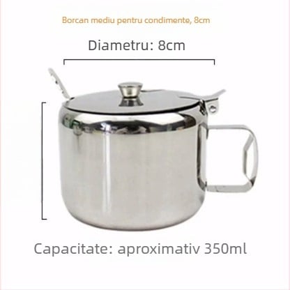 Set de condimente din oțel inoxidabil, capac și linguriță — recipiente cu mai multe compartimente pentru sare, MSG, piper și ulei de ardei iute (stil japonez)