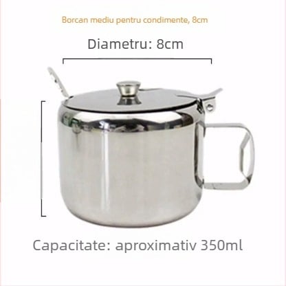 Set de condimente din oțel inoxidabil, capac și linguriță — recipiente cu mai multe compartimente pentru sare, MSG, piper și ulei de ardei iute (stil japonez)