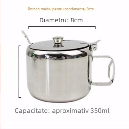Set de condimente din oțel inoxidabil, capac și linguriță — recipiente cu mai multe compartimente pentru sare, MSG, piper și ulei de ardei iute (stil japonez)