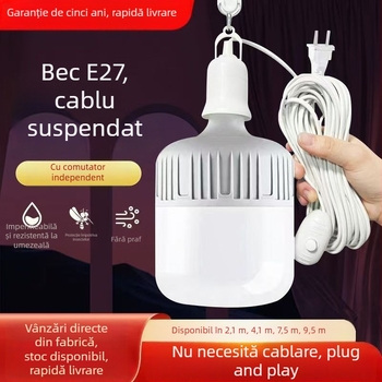 Lampă LED pentru iluminat casnic cu bază E27 și priză, 220V, IP42, putere 5W-120W, corp din PVC, abajur PC, garanție 2 ani