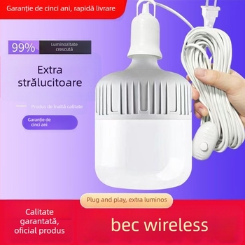 Lampă LED pentru iluminat casnic cu bază E27 și priză, 220V, IP42, putere 5W-120W, corp din PVC, abajur PC, garanție 2 ani