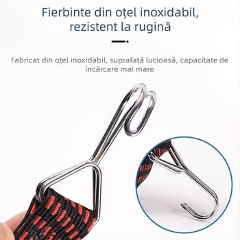 Bandă elastică de prindere cu cârlige pentru bagaje și suport de motocicletă, nucleu din latex + polipropilenă, utilizare în aer liber, reglabilă.