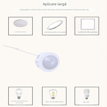 Intrerupător cu senzor PIR IR pentru iluminare cu tensiune scăzută (5-12V, întârziere 30s) – Downlight/Spotlight