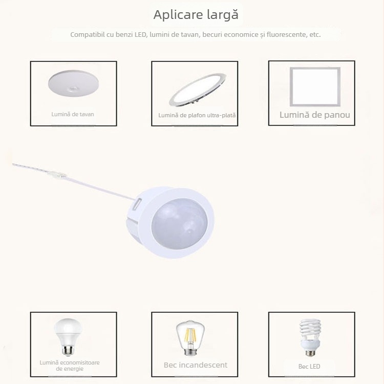 Intrerupător cu senzor PIR IR pentru iluminare cu tensiune scăzută (5-12V, întârziere 30s) – Downlight/Spotlight