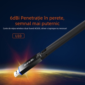 Tengda U10 adaptor USB wireless – 650 Mbps dual-band 2.4/5 GHz, IEEE 802.11 b/g/n, interfață USB