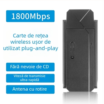 Card WiFi wireless USB 3.0 1800Mbps pentru desktop și laptop – Plug and Play, interfață USB, 802.11b/g/n