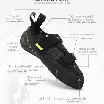 Încălțăminte de alpinism cu Velcro, unisex, pentru antrenament în interior; talpă din cauciuc natural; partea superioară cu gât redus; vârf ascuțit; partea superioară: cauciuc + microfibră velur