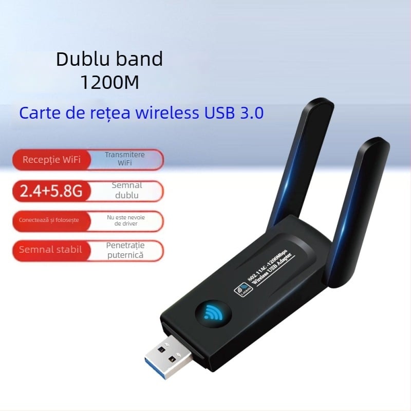 Carte USB de rețea wireless dual-band, 1300 Mbps, 2,4/5 GHz, IEEE 802.11b/g/n, Model 1202