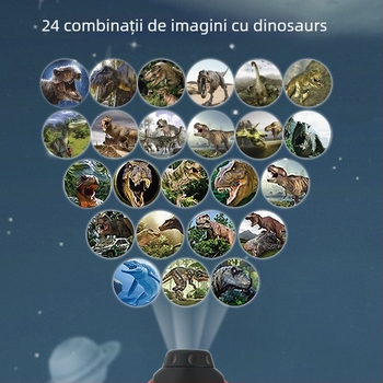 Lampă proiectoare educațională pentru copii cu dinozaur, proiecție luminoasă, simulare de scenă, carcasă din plastic, pentru copii 4–6 ani