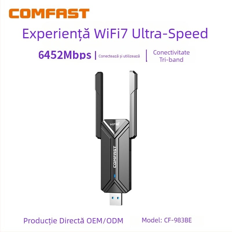 CF-983BE adaptor USB wireless cu Wi‑Fi 7, 6500 Mbps, IEEE 802.11BE, benzi 2.4/5.8/6 GHz