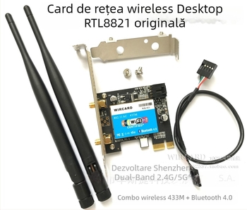 Card PCIe de rețea wireless RTL8821AE, 802.11ac dual-band 2,4/5 GHz, Bluetooth 4.0, 433 Mbps