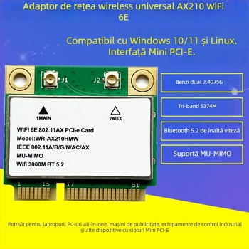 AX210 Cardă WiFi 6E Mini PCIe, dual-band 2.4/5 GHz, 802.11ax, până la 3 Gbps
