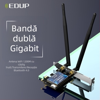 EDUP EP-9620 Cardă de rețea wireless PCI pentru desktop — 1200 Mbps, Dual-Band 2.4/5.8 GHz, 802.11ac/b/g/n, Interfață PCI