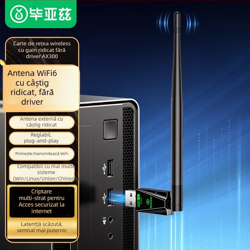 UK15 card USB WiFi 6 fără driver, 300 Mbps