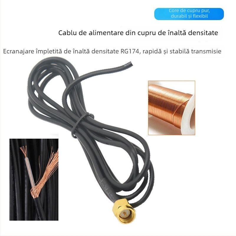 Antena externă dual-band pentru router Wi‑Fi, bandă 2.4–5.8 GHz, câștig 12 dBi, 50 Ω, conector SMA