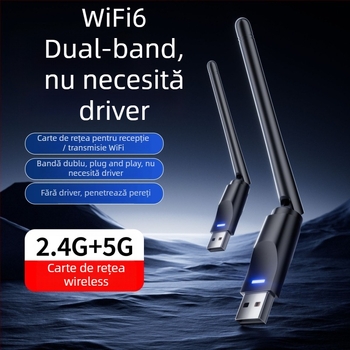 Adaptor USB WiFi 6 fără driver pentru desktop și notebook – 600 Mbps, 5 GHz