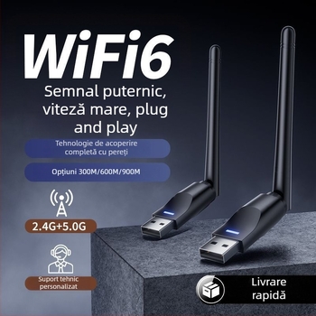 Adaptor USB WiFi 6 fără driver pentru desktop și notebook – 600 Mbps, 5 GHz