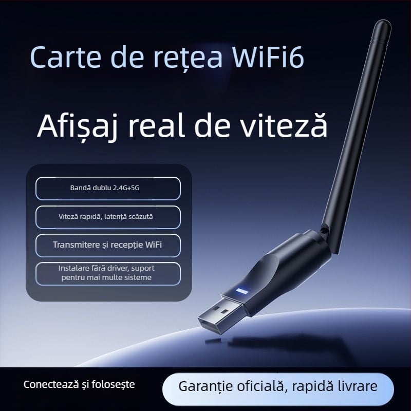 Adaptor USB WiFi 6 fără driver pentru desktop și notebook – 600 Mbps, 5 GHz