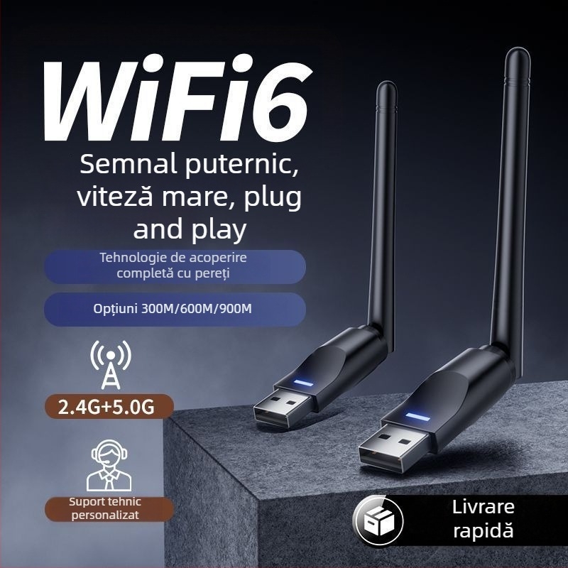 Adaptor USB WiFi 6 fără driver pentru desktop și notebook – 600 Mbps, 5 GHz
